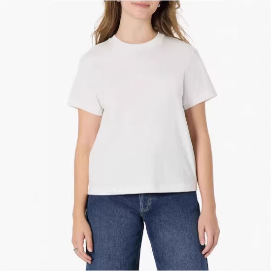Dame afslappet kortærmet T-shirt i høj kvalitets bomuld med rund halsudskæring Skovae