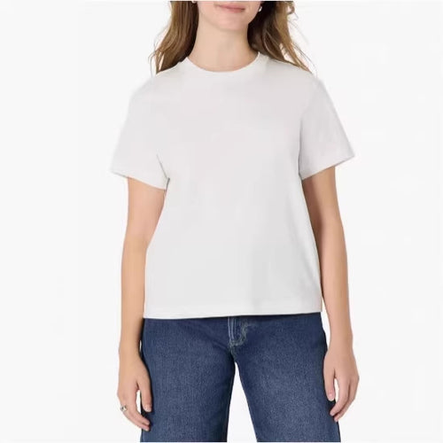 Dame afslappet kortærmet T-shirt i høj kvalitets bomuld med rund halsudskæring Skovae