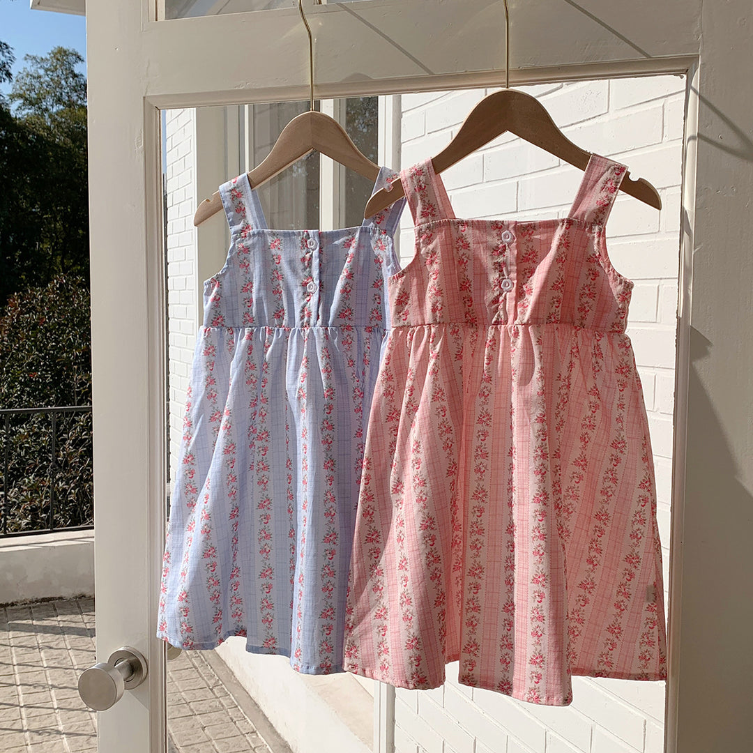 Pige Floral Print Sommerkjole med Knapdetalje Stilla