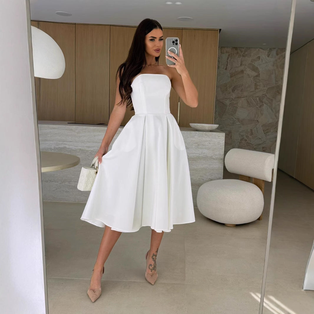 Dame Strapless A-linje Midi Kjole Stilla