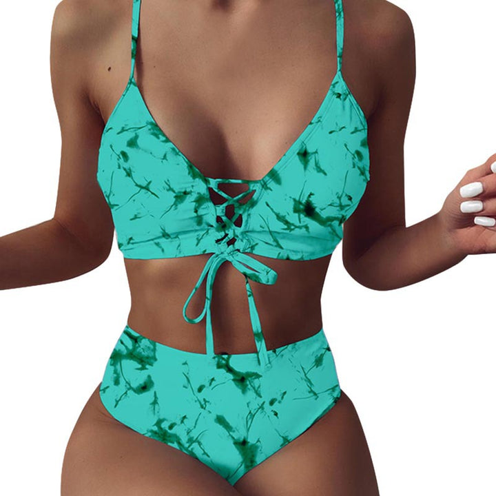 Dame Højtaljet Bikini-sæt med justerbare snøre detaljer Skovae