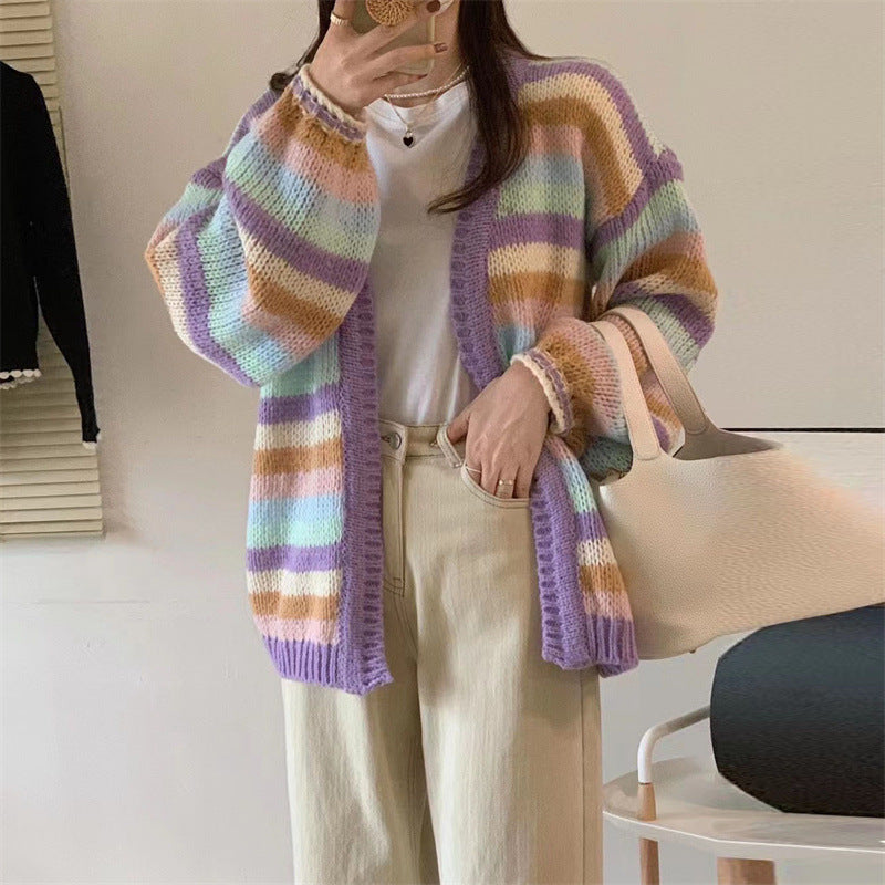 Femme Chunky Strik Åben Front Pastel Cardigan Stilla