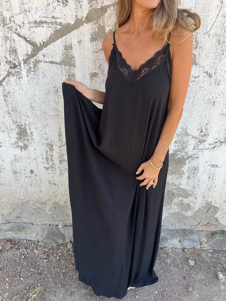Femme elegant spids trim maxi kjole Stilla