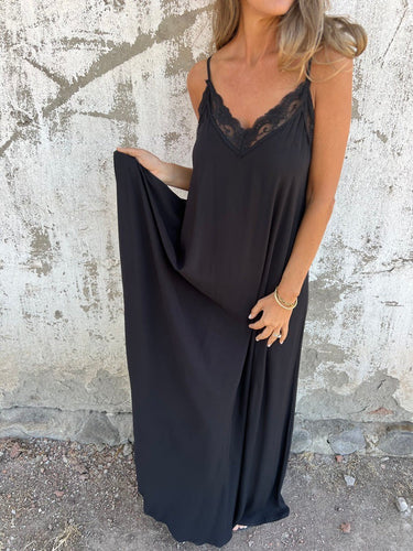 Femme elegant spids trim maxi kjole Stilla