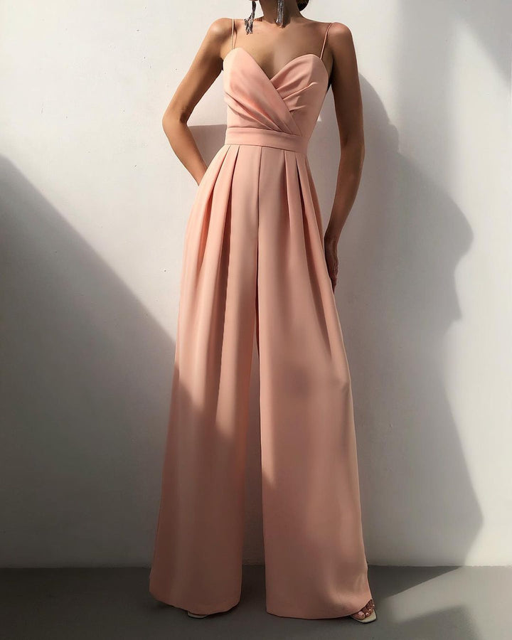 Dame elegant jumpsuit med dyb V-udskæring og vide ben Skovae