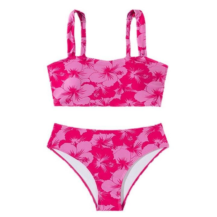 Dame To-delt Bikini-sæt med blomster Crop-top og højtskåret trusse Skovae