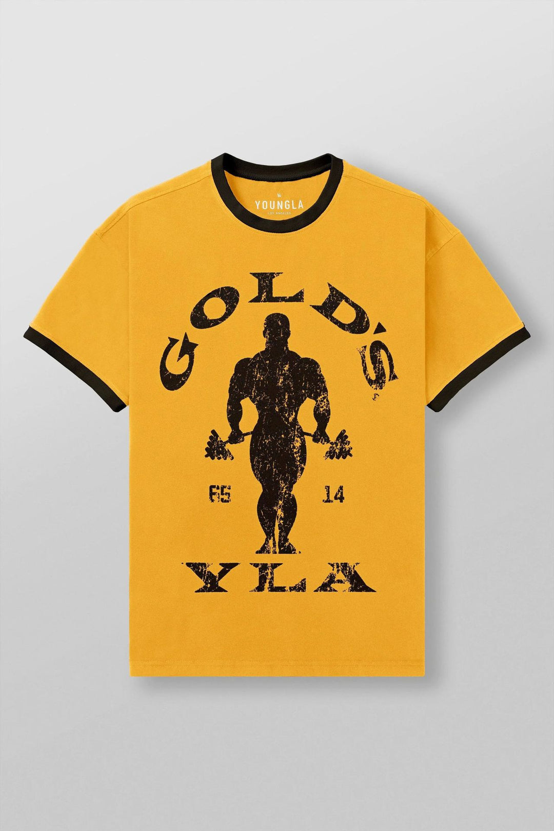 Herrer nan Vintage Træningsshirt med Rundhalsudskæring Kontrastmanschetter og Retro-Bodybuilding-tryk Skovae