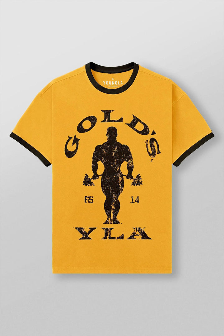 Herrer nan Vintage Træningsshirt med Rundhalsudskæring Kontrastmanschetter og Retro-Bodybuilding-tryk Skovae