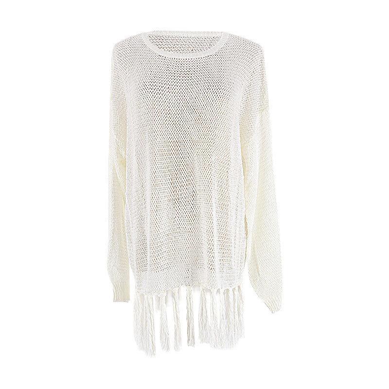 Dame hæklede strandpullover med frynset detaljer Stilla