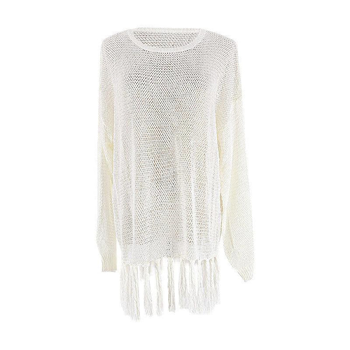 Dame hæklede strandpullover med frynset detaljer Stilla