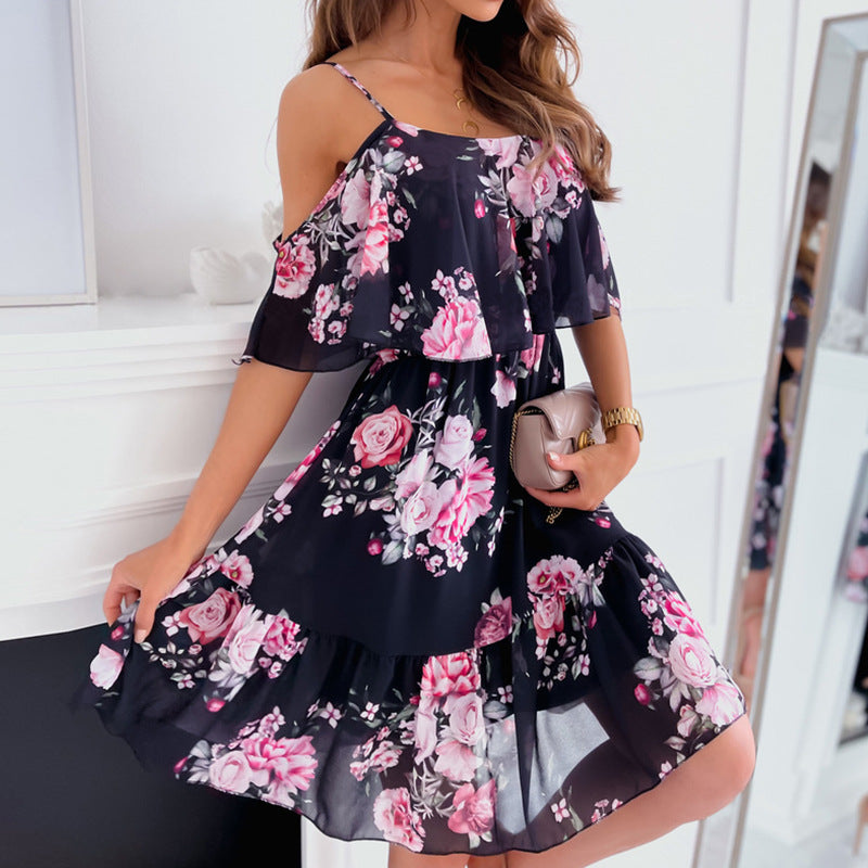 Dame Cold-Shoulder Blomster Mini Kjole Stilla