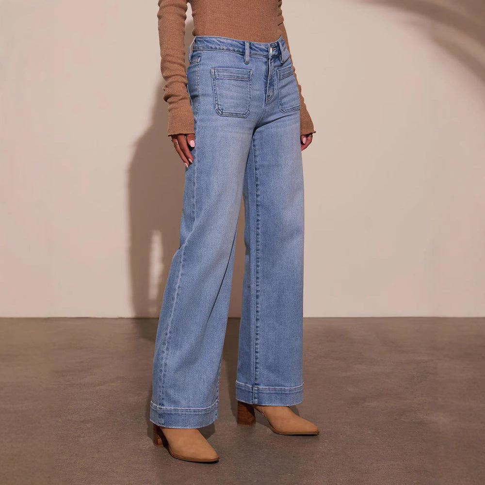 Dame brede jeans med høj talje og iøjnefaldende lommer Stilla