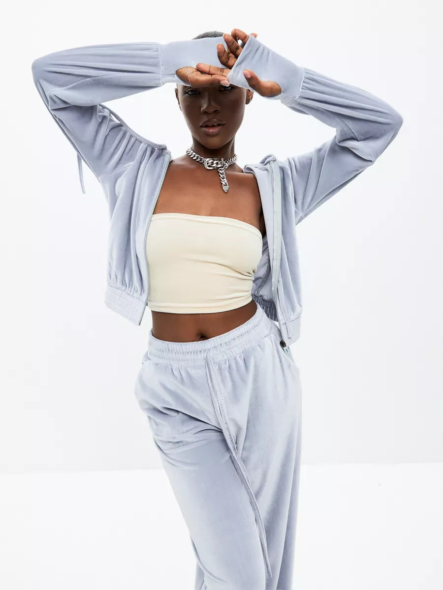 Kvindernes sporty velour loungewear-sæt med høj talje og lynlås Skovae