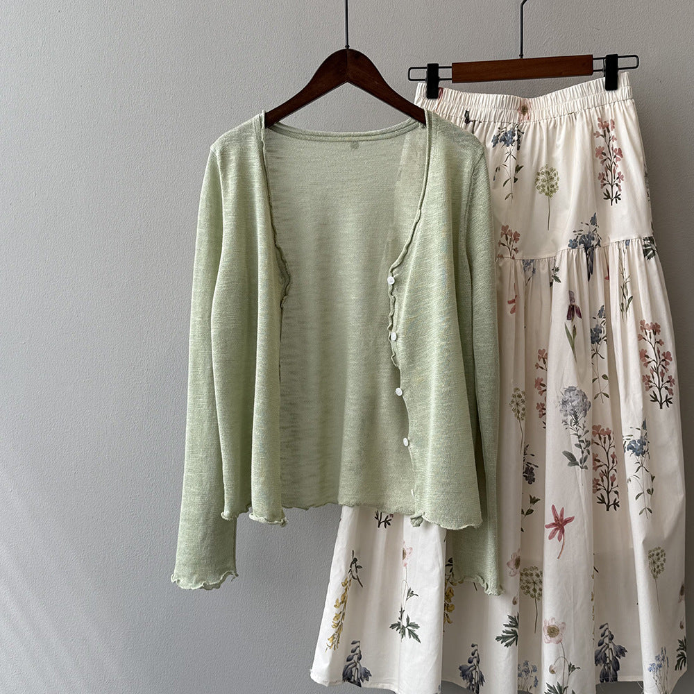 Dame fin strik-cardigan med romantiske ruffle detaljer Stilla