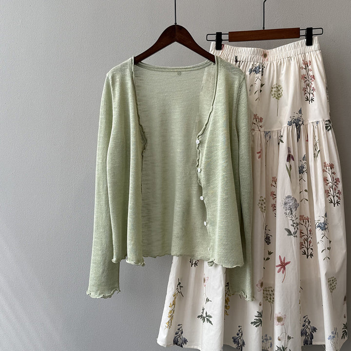 Dame fin strik-cardigan med romantiske ruffle detaljer Stilla
