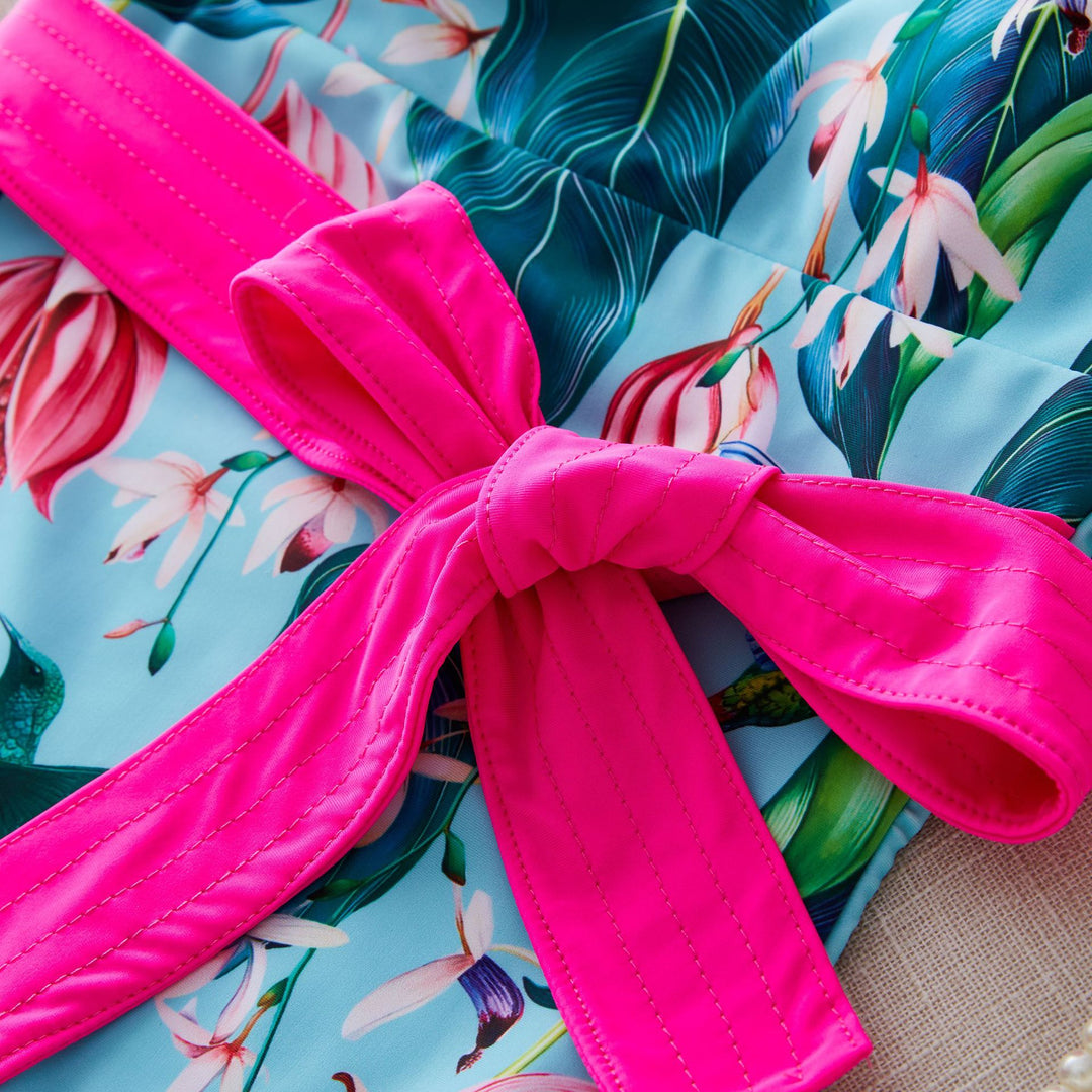 Dame ét-stykket badedragt med blomster ruffle design og, stilfuld talje bælte Stilla