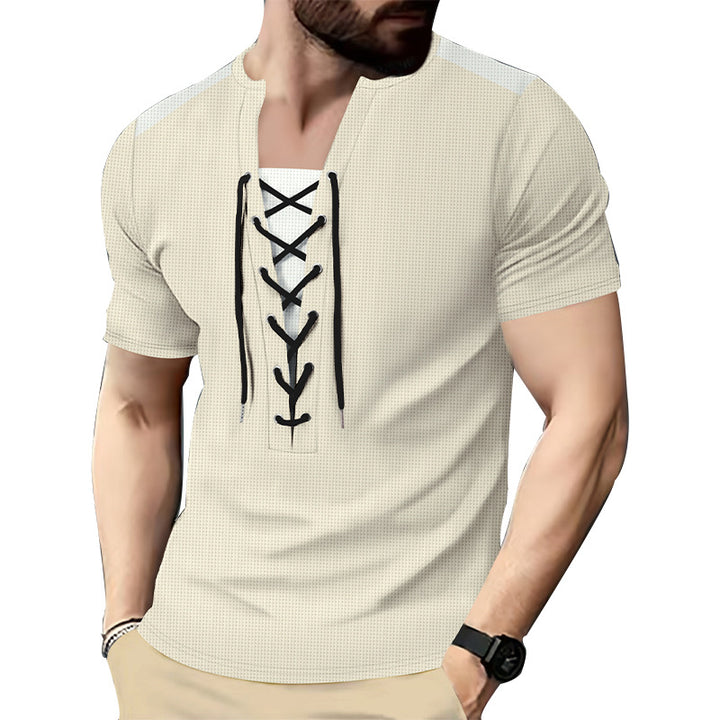 Herrer kortærmet Henley-shirt med moderne snøredesign Stilla