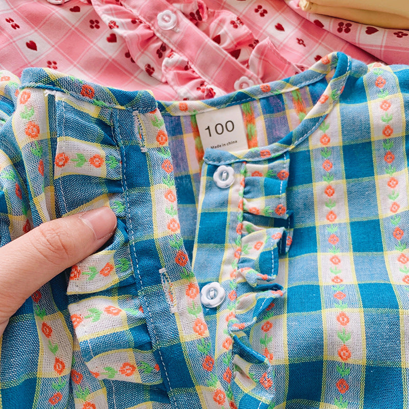 Pige Rynkebluse A-linje Kjole med Blomsterprint Stilla