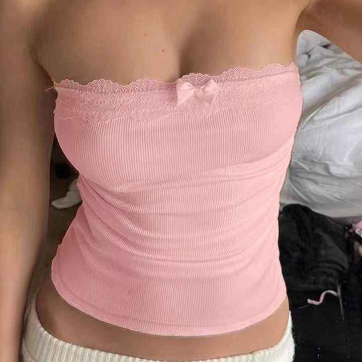 Dame Bustier-top med blondedetalje og elastisk bånd Stilla