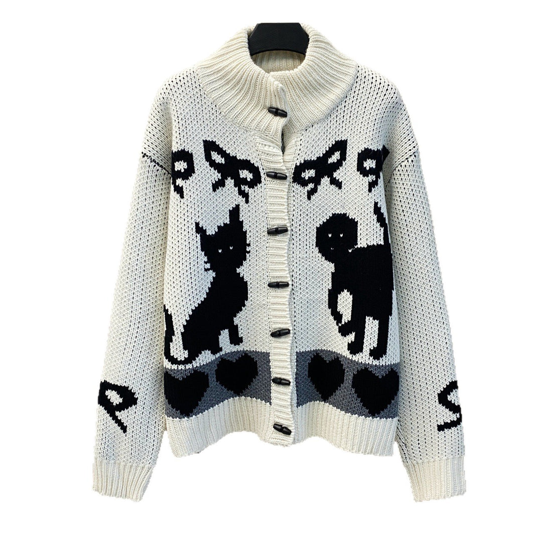 Kvindernes cardigan med trendy dyremotiver og høj krave Stilla
