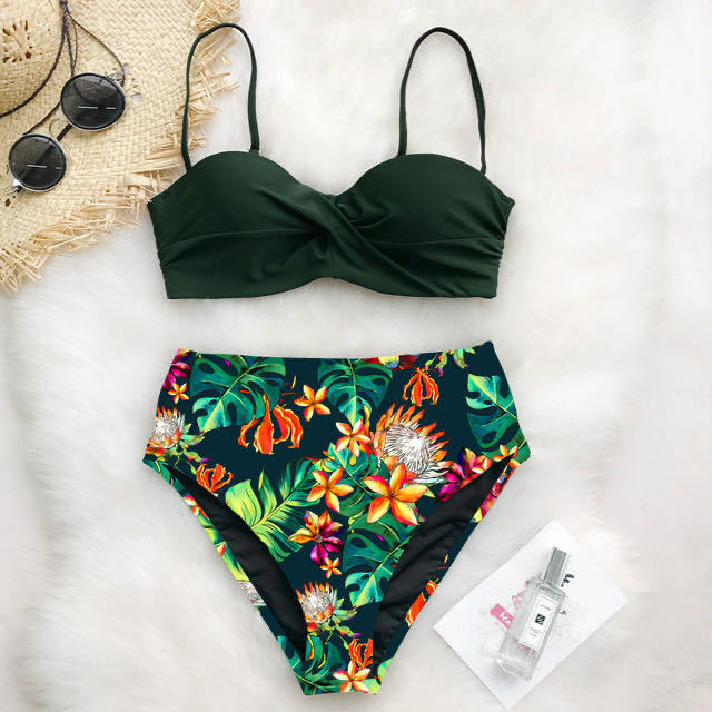 Dame høj taljet bikini sæt med floral top Skovae