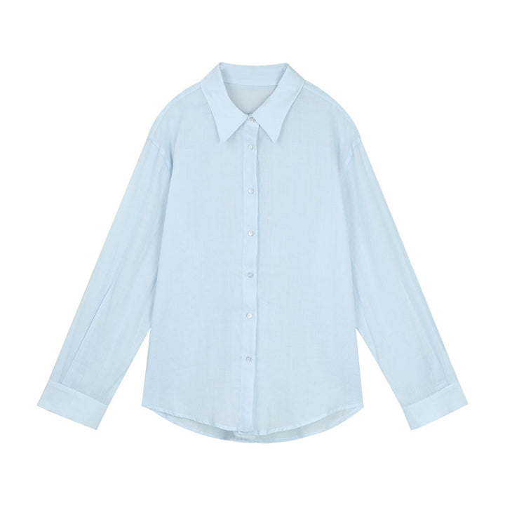 Dame elegant bluse med fin vævstruktur og klassiske knapdetaljer Stilla