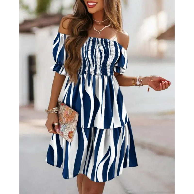 Dame Off-Shoulder Floral Lagdelt Kjole Stilla