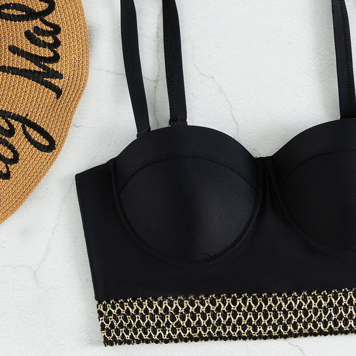 Dame højtaljet bikini med elegant bustier og stilfulde accenter Skovae