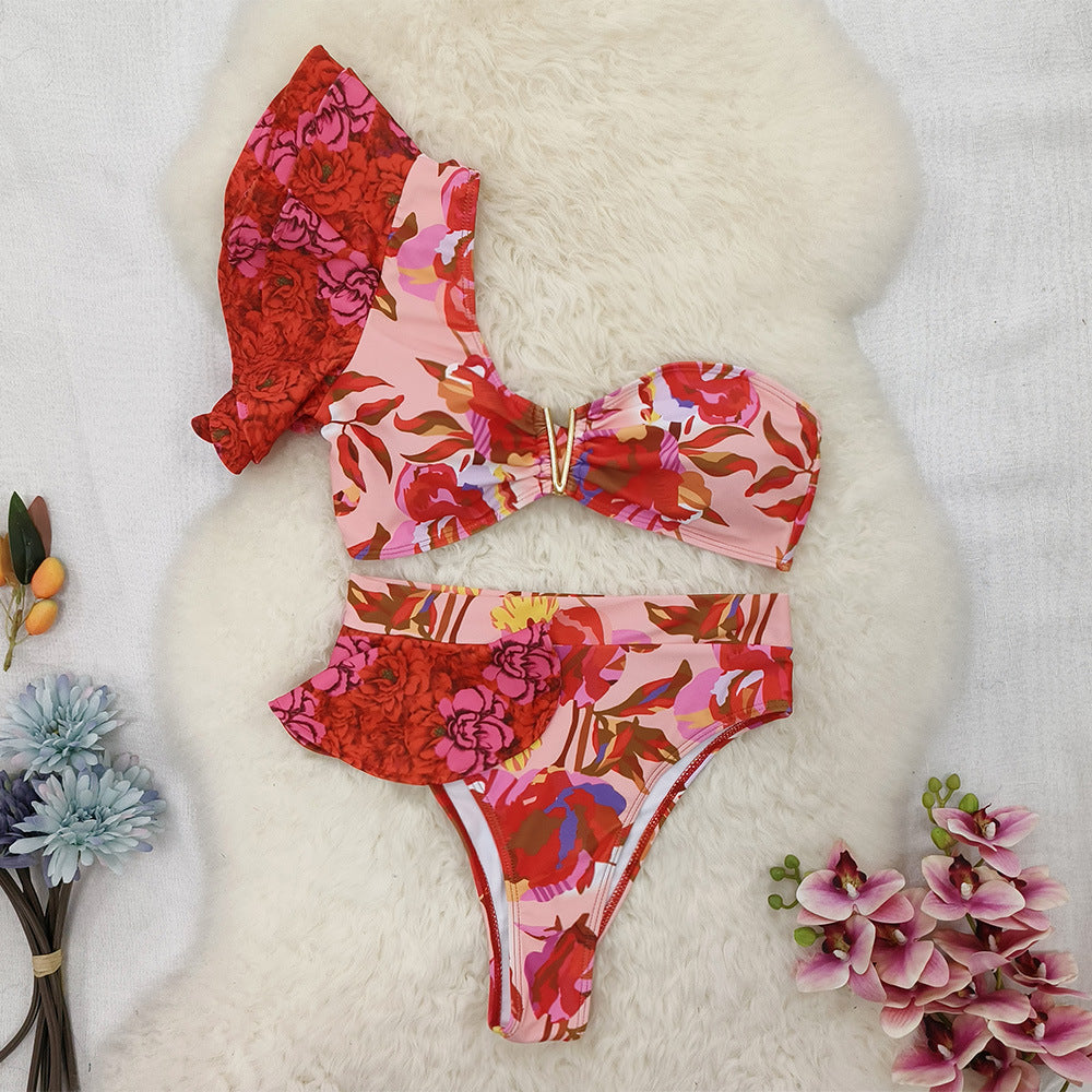 Dame Bikini-sæt med elegant flæsekutte og blomsterdesign Stilla