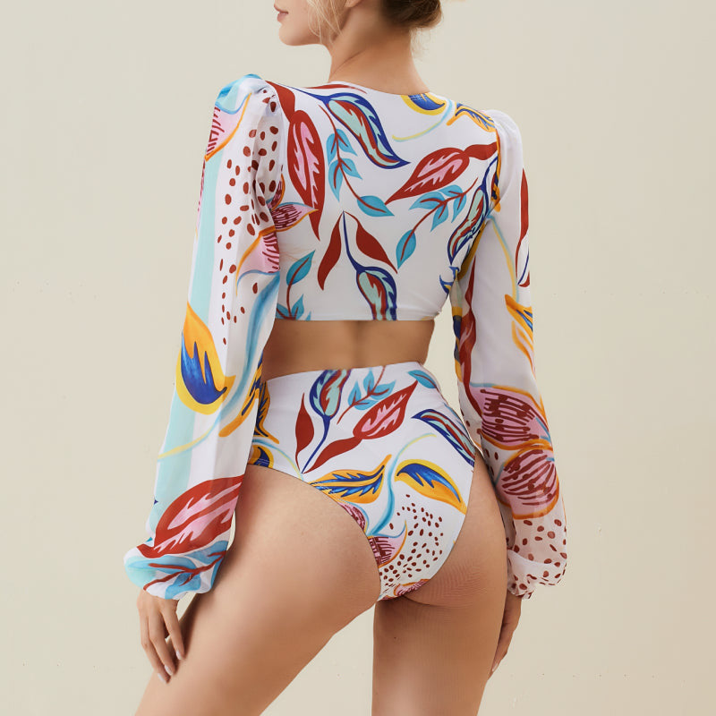 Dame bikini sæt med langærmet bluse og trendy mønster Skovae
