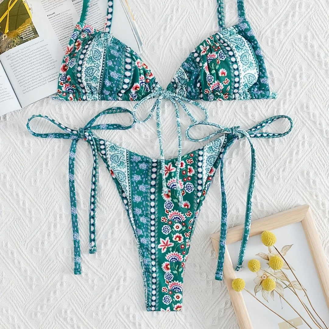 Dame triangel-bikini med legende design og justerbare stropper Skovae