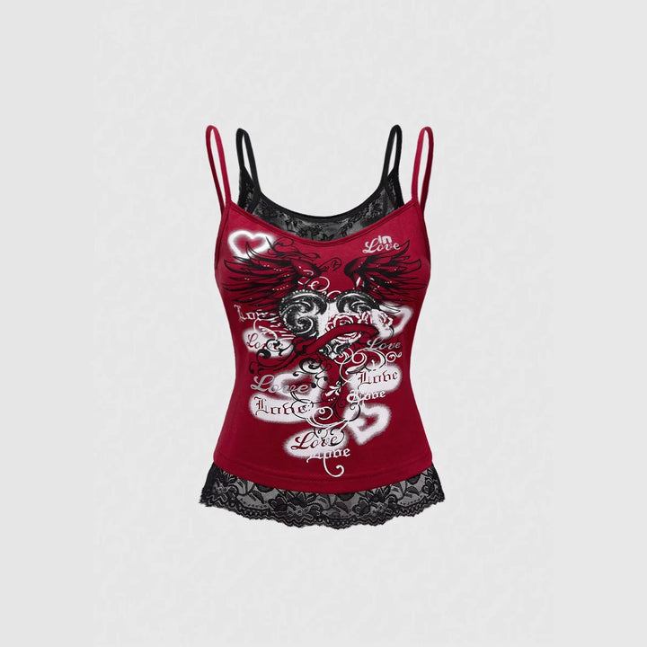 Dame Spids Cami Top med Grafisk Print Skovae