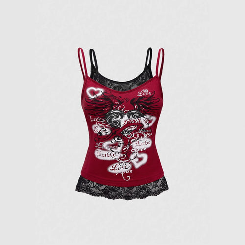 Dame Spids Cami Top med Grafisk Print Skovae