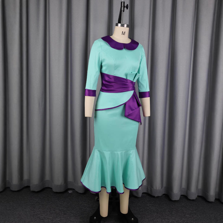 Dame elegant kjole med moderigtigt krave og asymmetrisk taljedetalje Skovae