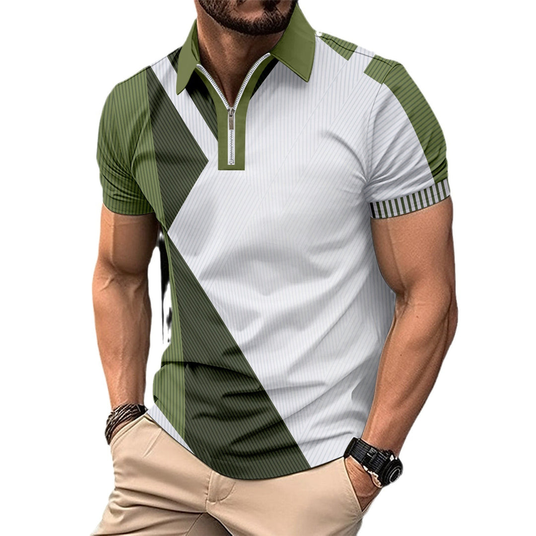 Herren Korteærmet Poloshirt med moderne grafikdesign og sportslig lynlås Stilla
