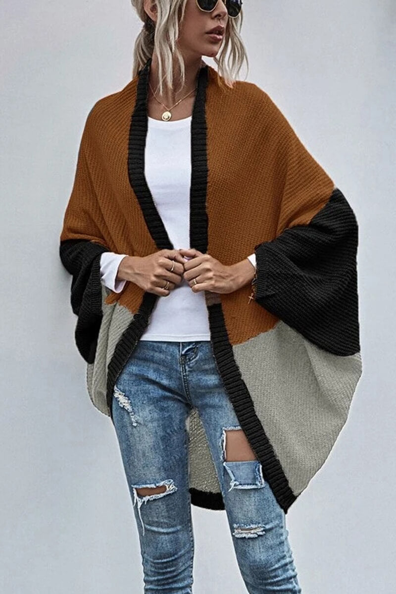 Stilla | Boho farveblok cardigan med vide ærmer
