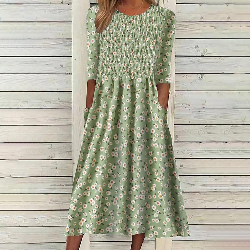 Dame Midikjole med elegant rynkning og praktiske lommer Stilla