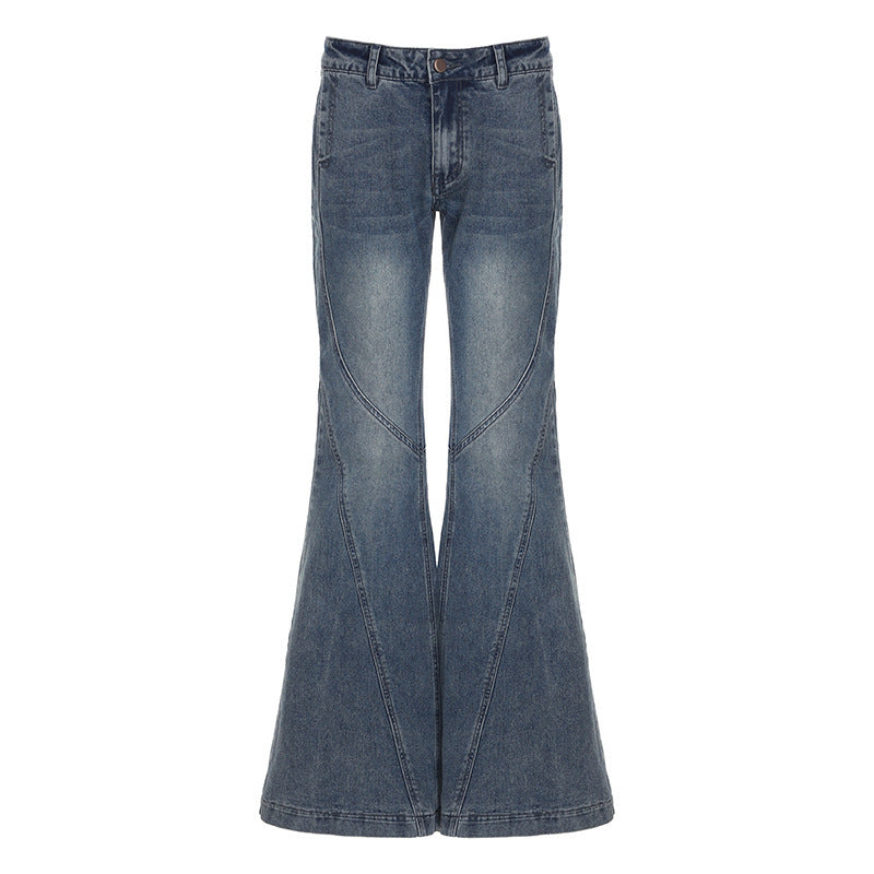 Dame klassiske Flared Jeans med højt liv og frynset kant Skovae