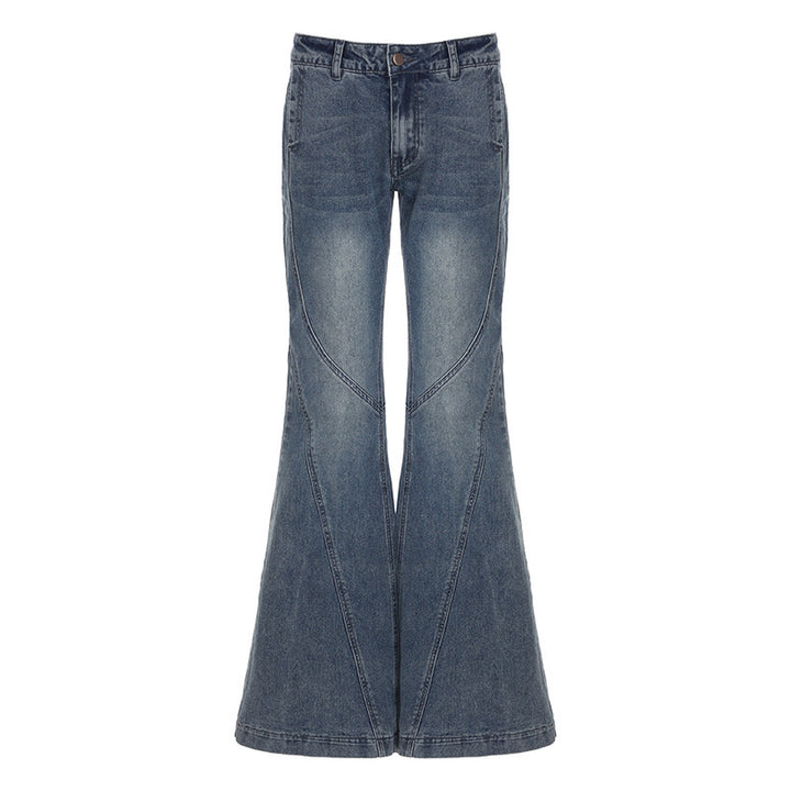 Dame klassiske Flared Jeans med højt liv og frynset kant Skovae