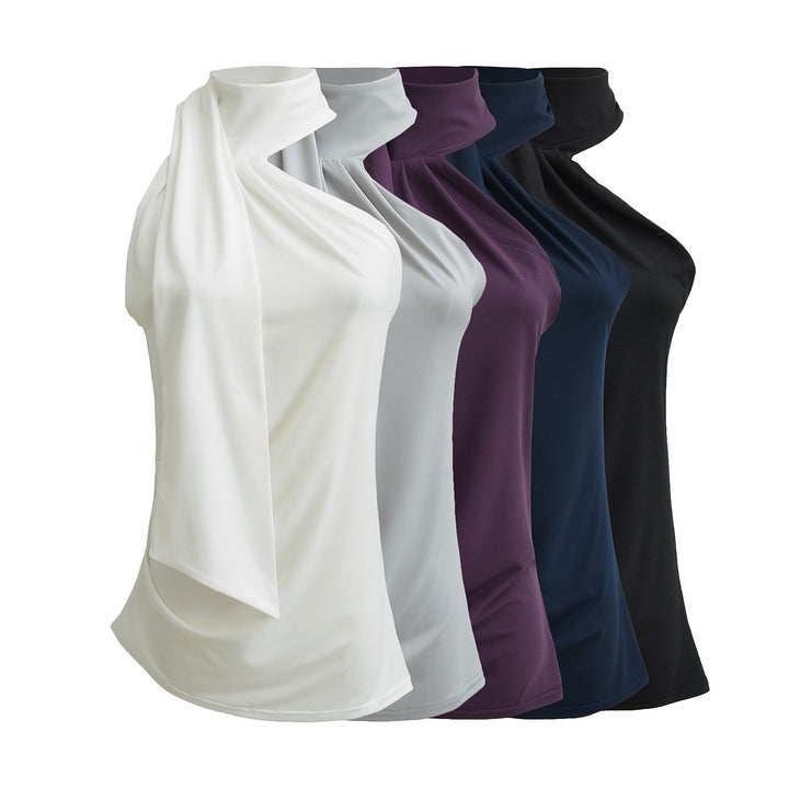 Dame elegant top med asymmetrisk krave og flydende stof Stilla