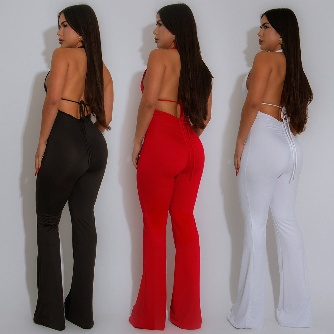Dame Elegant Flydende Jumpsuit med dyb V-udskæring og tætsiddende silhuet Stilla