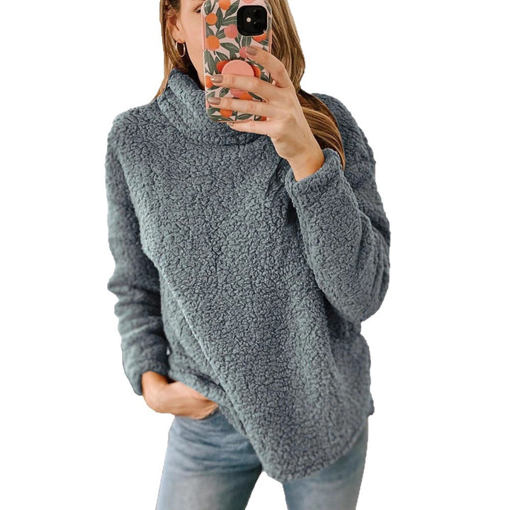 Kvinders hyggelige fleece sweater med høj krave og struktureret overflade Stilla