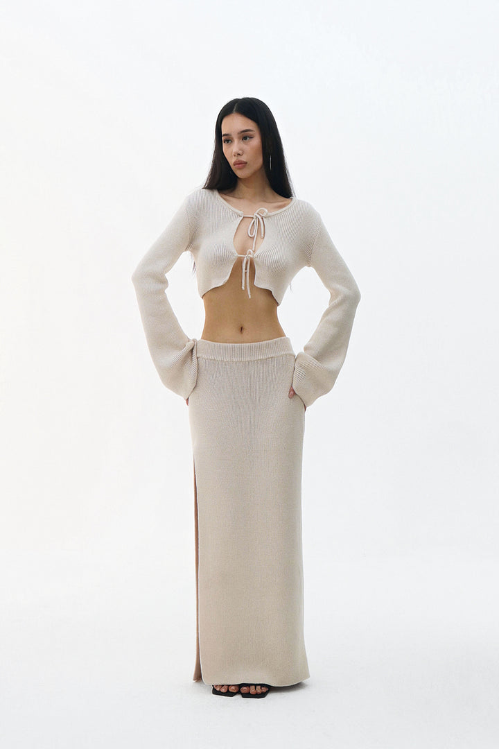 Kvinder Elegant Strik Kjole med Dyb U-hals og Chic Slids Stilla