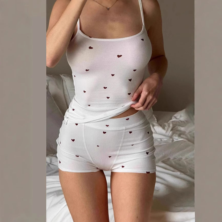 Dame sove shorts sæt med sødt hjerte mønster Skovae