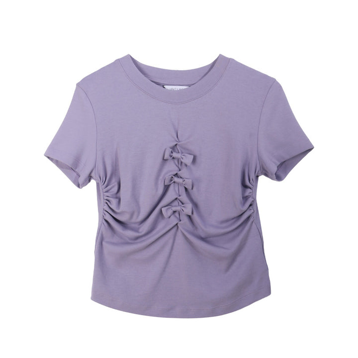 Dame T-shirt med legende sløjfedetaljer og figursyet pasform Stilla