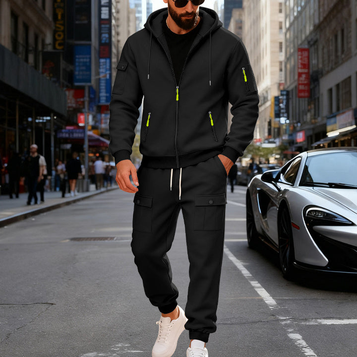 Herrer nan urban sweatpants sæt lavet af bomuldsblanding med cargo-lommer og funktionelle lynlåse Skovae