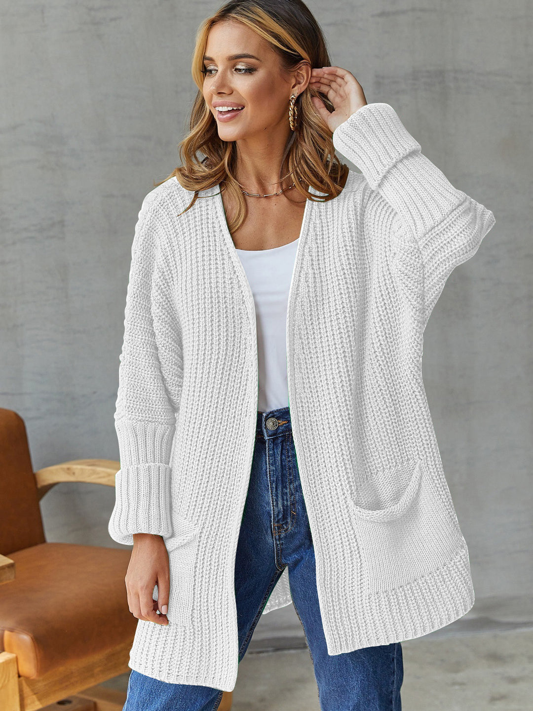 Kvinders cardigan med åben front og store lommer Stilla