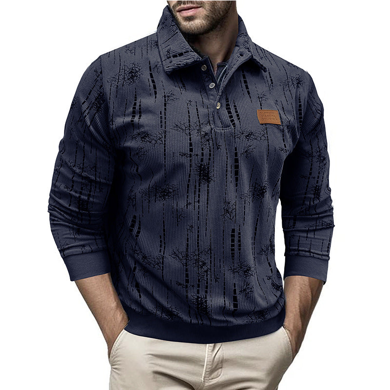 Stilla | Casual fit ribbed knit button collar patterned