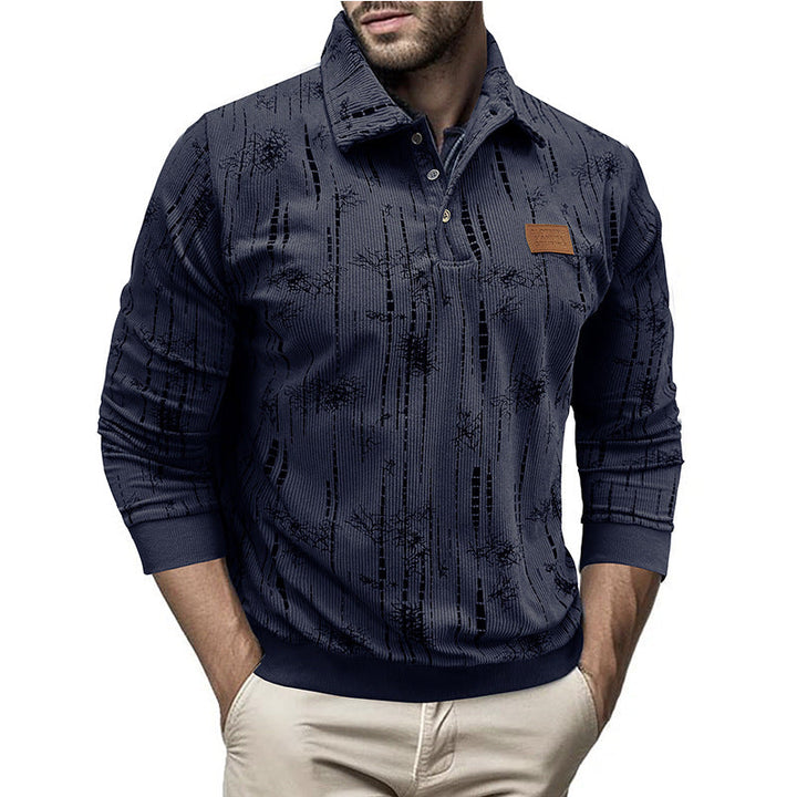 Stilla | Casual fit ribbed knit button collar patterned