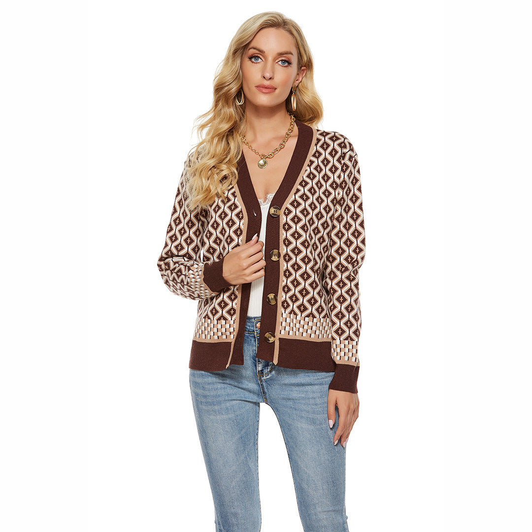 Femme Bohemian Mønstret Button-Up Strik Cardigan Stilla